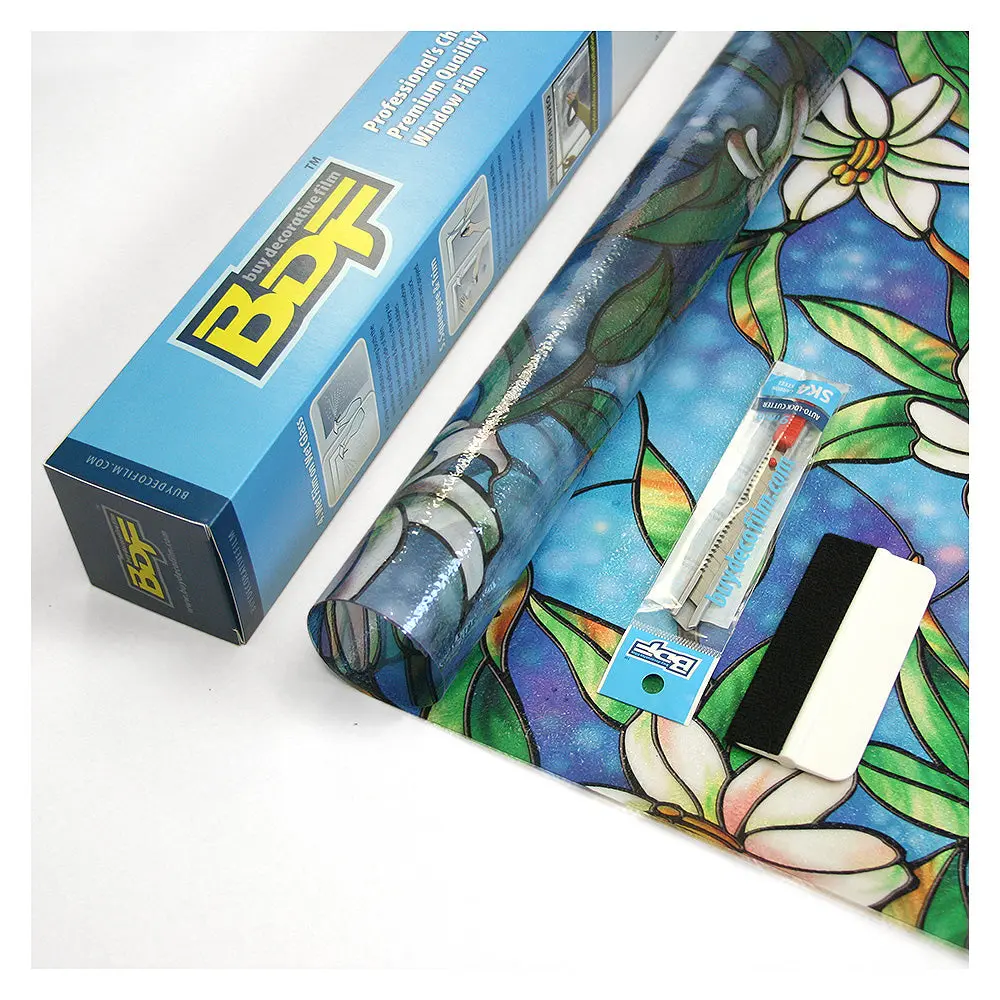 BDF 1CGB Window Film Floral Stained Glass Non-Adhesive Static Cling - Image 2