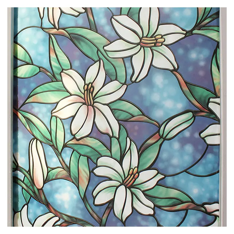 BDF 1CGB Window Film Floral Stained Glass Non-Adhesive Static Cling - Image 3