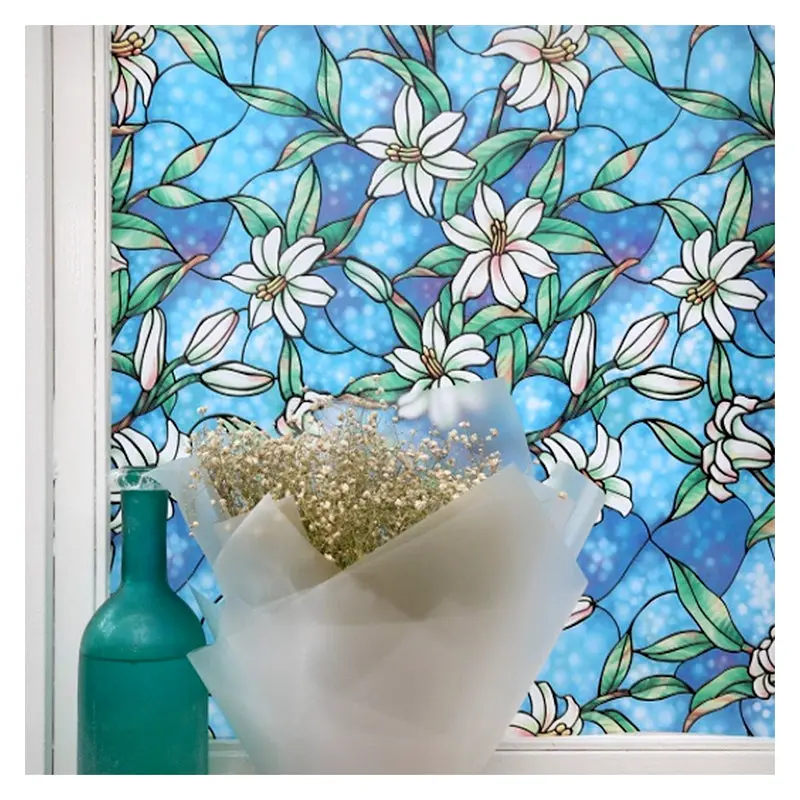 BDF 1CGB Window Film Floral Stained Glass Non-Adhesive Static Cling - Image 5